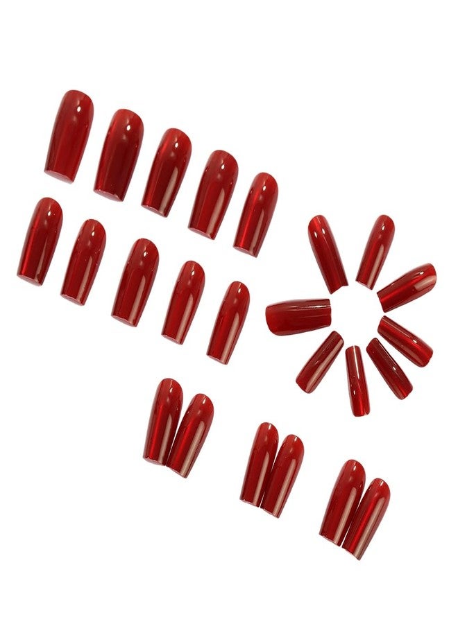 OCOUYVD Square Press on Nails Medium Fake Nails Cate Eye Red False Nails Acrylic Artificial Glossy Design Full Cover Glue on Nail Stick on Nail for Women Girls Manicure Art Decorations 24PCS - Image 4
